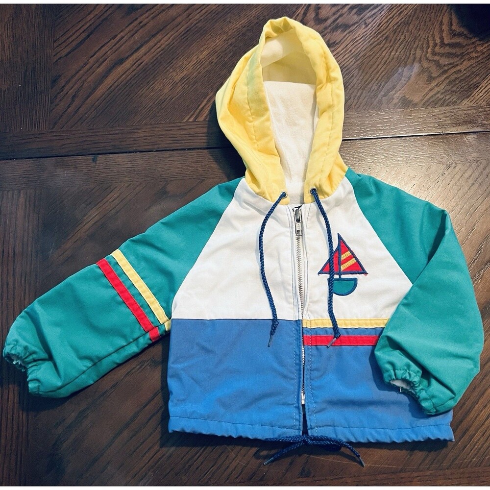 Vintage  Weather Tamer Infant / Baby Colorblock Lined Hooded Jacket Sailboat 18M